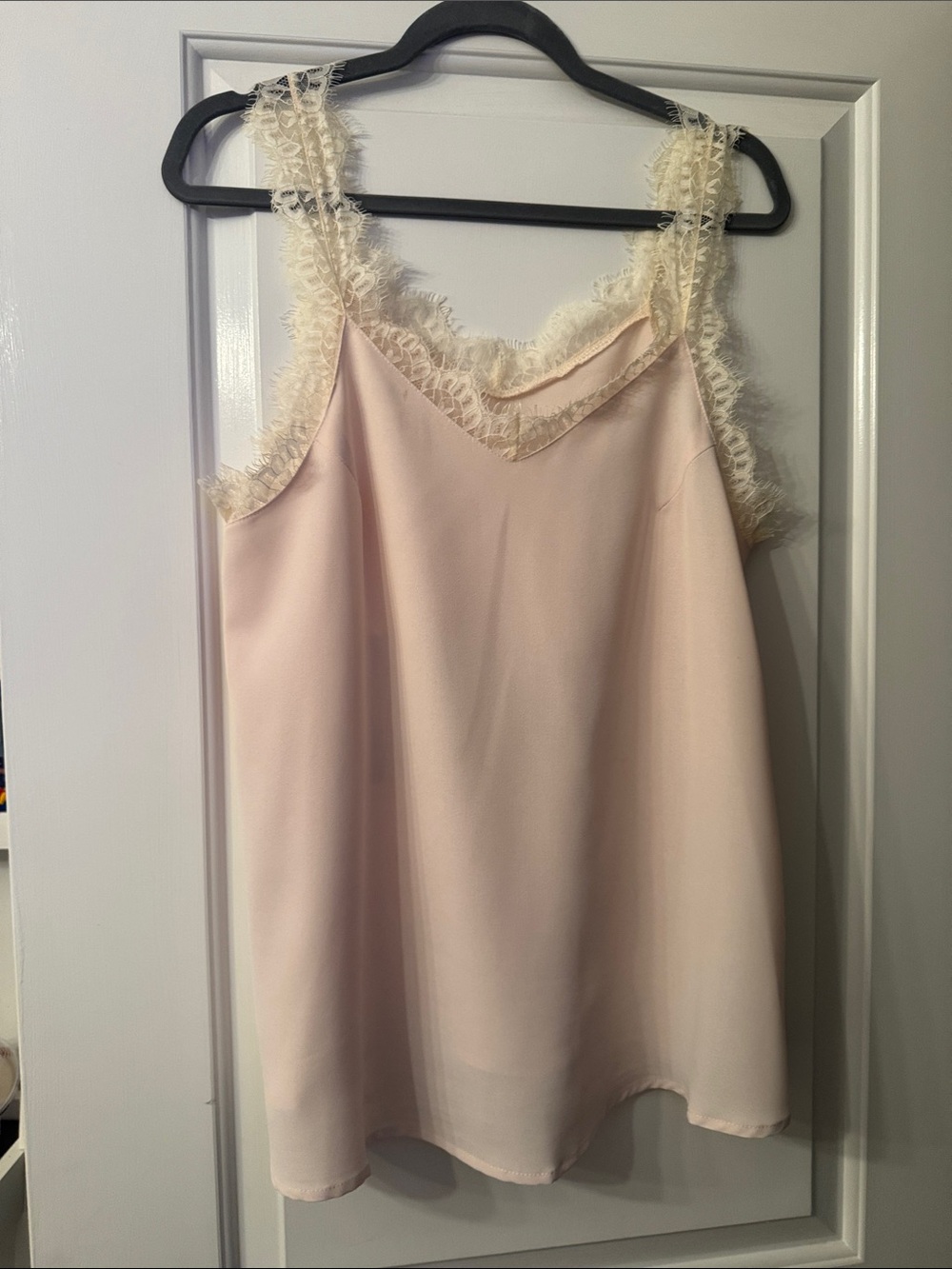 Lace-Trim Satin Cami Tank Top - Light Pink